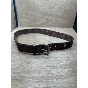 Fossil Brown Leather Embellished Women’s Belt Painted Medium Bohemian Style